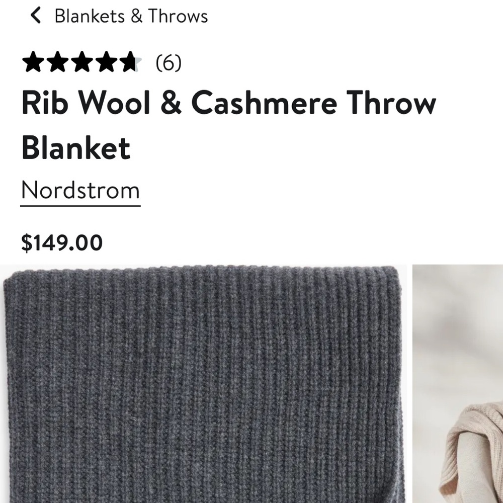 Nordstrom Rib Wool & Cashmere Throw Blanket - Gray